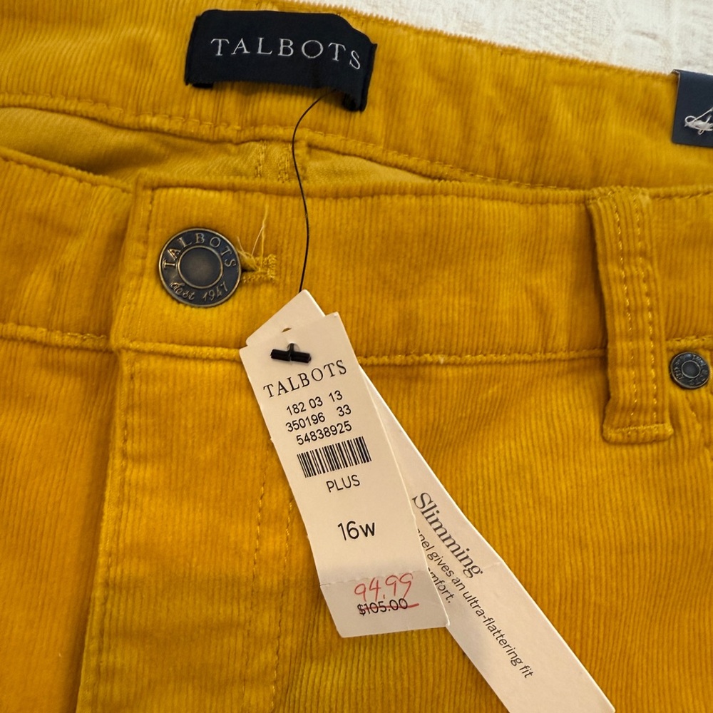 Talbots NWT Corduroy Straight Leg Pants Mustard Yellow Women’s 16W - Picture 2 of 5